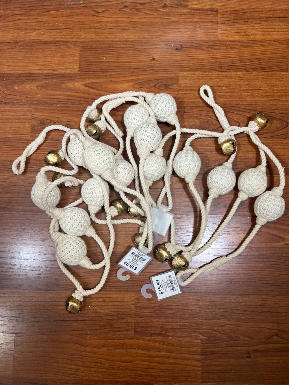 Crochet Ball and Bell Garland Bundle 3 Stands Cream & Gold NWT